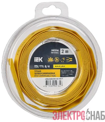 Трубка термоусадочная ТТУ нг-LS 8/4 желт. (уп.2м) IEK UDR12-008-004-002-K05-T