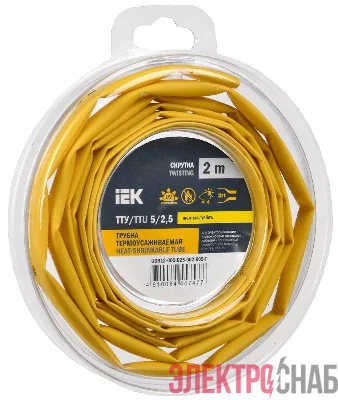 Трубка термоусадочная ТТУ нг-LS 5/2.5 желт. (уп.2м) IEK UDR12-005-D25-002-K05-T