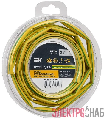 Трубка термоусадочная ТТУ нг-LS 5/2.5 желт./зел. (уп.2м) IEK UDR12-005-D25-002-K52-T