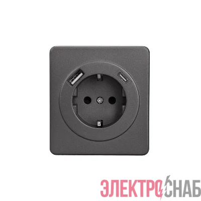 Розетка 1-м СП ROUND MIELE 16А с заземл. защ. шторки с USB A+C быстрой зарядки 5В/3А титан Kranz KR-78-0704-2