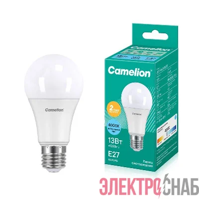 Лампа светодиодная LED13-A60/845/E27 13Вт грушевидная матовая 4500К бел. E27 1085лм 170-265В Camelion 12046
