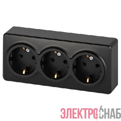 Розетка 3-м ОП Эксперт 11-2208-05 16А IP20 250В 3х2P+E Schuko с заземл. антрацит Эра Б0063007