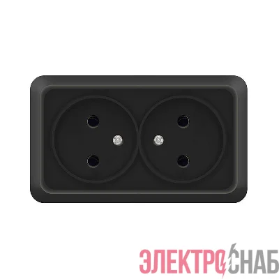 Розетка 2-м ОП Олимп 16А IP20 без заземл. черн. Universal 2215