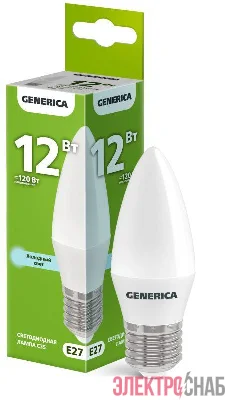 Лампа светодиодная C35 12Вт свеча 6500К E27 230В GENERICA LL-C35-12-230-65-E27-G