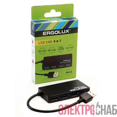 Разветвитель USB ELX-SLP01-C02 4USB 2А коробка черн. ERGOLUX 15109