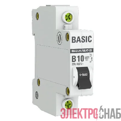 Выключатель автоматический модульный 1п B 10А 4.5кА ВА 47-29 Basic EKF mcb4729-1-10-B