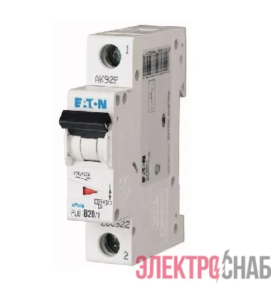 Выключатель автоматический модульный 1п C 20А 6кА PL6-C20/1 EATON 286534