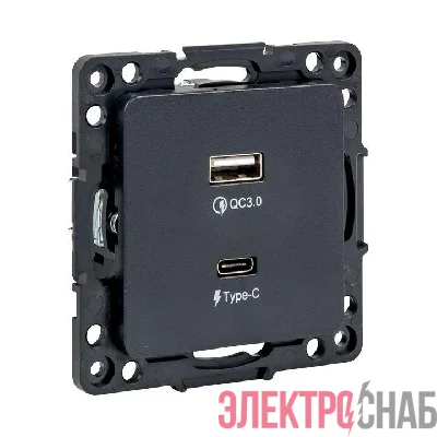 Розетка USB 2-м Стокгольм тип A+C механизм черн. PROxima EKF EZR-2USB-type-C