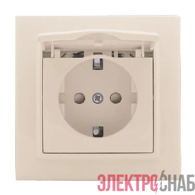 Розетка 1-м СП Минск 16А IP20 с заземл. защ. шторки с крышкой беж. EKF ERR16-029-200
