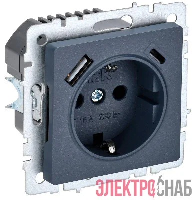 Розетка BRITE РЮш11-1-БрМ 16А с USB A+C 18Вт с заземл. защ. шторки механизм маренго IEK BR-R14-16-U22-018-K35