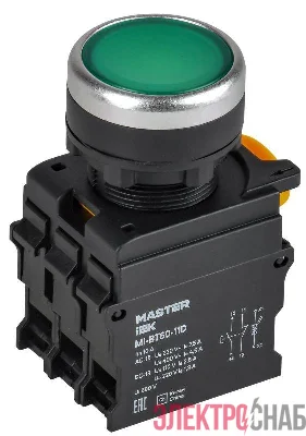 Кнопка d22мм 1НО+1НЗ MASTER с подсветкой зел. IEK MI-BT60-11D-3-12-K06