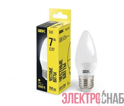 Лампа светодиодная C35 7Вт свеча 3000К E27 230В IEK LLE-C35-7-230-30-E27