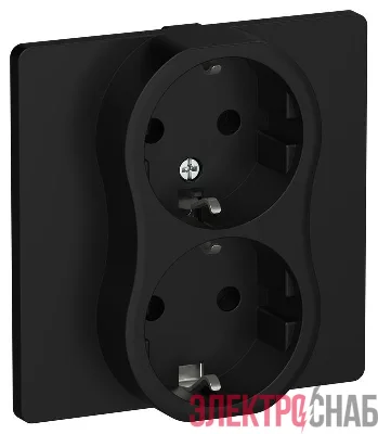 Розетка 2-м СП FLITE РС12-0-К-ФлЧ 16А с заземл. без защ. шторок в сборе механизм черн. IEK FI-R21C-16-K02