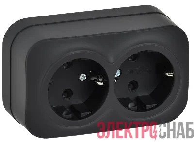 Розетка 2-м ОП GLORY РС22-3-ХЧм 16А с заземл. без защ. шторок черн. матов. IEK ERH21-K02M-16