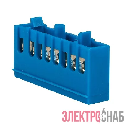 Шина нулевая N 6х9 8 отверстий синий изолированный корпус на DIN-рейку латунь PROxima EKF sn0-63-8-ib