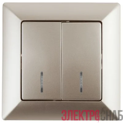 Выключатель 2-кл. СП Solo 4-105-04 10А IP20 250В с подсветкой шампань Intro Б0053596