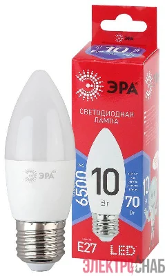 Лампа светодиодная ECO LED B35-10W-865-E27 R (диод свеча 10Вт холодн. E27) (10/100/3500) ЭРА Б0045338