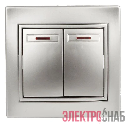 Выключатель 2-кл. СП Plano 10А IP20 1-105-03 250В с подсветкой алюм. Intro Б0030046