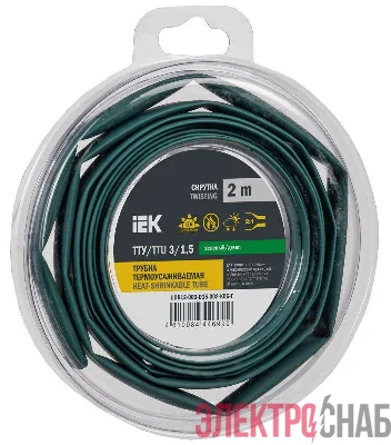Трубка термоусадочная ТТУ нг-LS 3/1.5 зел. (уп.2м) IEK UDR12-003-D15-002-K06-T