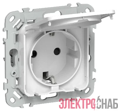 Розетка СП FLITE РСшкр11-1-44-ФлБ 16А IP44 с заземл. с защ. шторками и крышкой безвинтовое крепление механизм бел. IEK FI-R16-16-1-44-K01