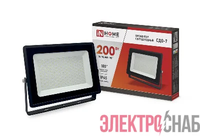 Прожектор светодиодный СДО-7 200Вт 6500К IP65 18000лм 230В черн. IN HOME 4690612034676