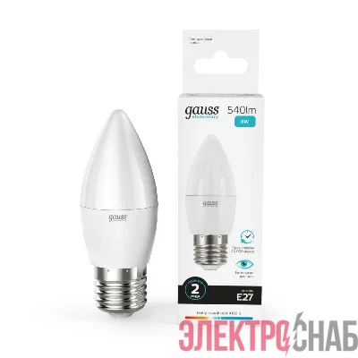 Лампа светодиодная Elementary 8Вт свеча 4100К нейтр. бел. E27 540лм GAUSS 33228