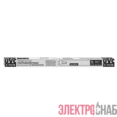Лампа бактерицидная ультрафиолетовая EFL-T8-30/UVCB/G13/CU/V спектр UVC 253.7нм. картон Volpe UL-00007402
