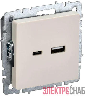 Розетка BRITE USB A+C 18Вт РЮ11-1-БрКр механизм беж. IEK BR-U22-018-K10