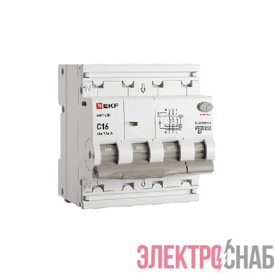 Выключатель автоматический дифференциального тока 4п (3P+N) C 16А 30мА тип AC 6кА АВДТ-63N электронный PROxima EKF D63N46E16C30