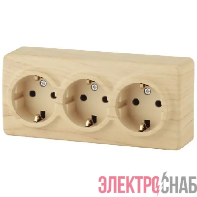 Розетка 3-м ОП Эра Эксперт 11-2209-11 16А IP20 16AX 250В 3х2P+E Schuko защ. шторки сосна Эра Б0020705