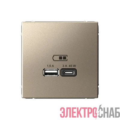 Розетка USB ArtGallery тип A+C 45Вт QC PD высокоскор. ЗУ механизм шампань SE GAL000529