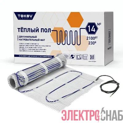 Комплект &quot;Теплый пол&quot; (мат) 150Вт/кв.м 14кв.м TOKOV ELECTRIC TKE-MAT150-2100-14