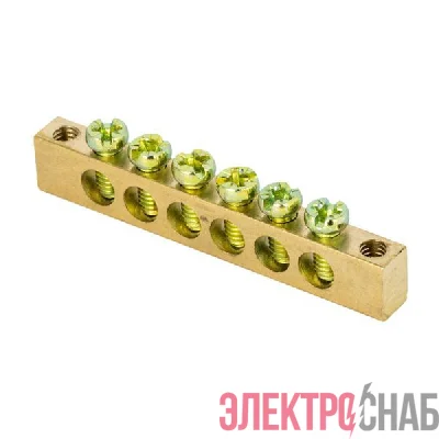 Шина PEN "ноль-земля" 6х9 6 отвер. латунь крепеж по краям PROxima EKF sn0-63-06-k