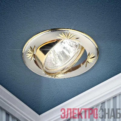 Светильник KL3A SS/G литой круглый поворот. с гравировкой MR16 12В 50Вт сатин серебр./зол. (1/100) ЭРА C0043663