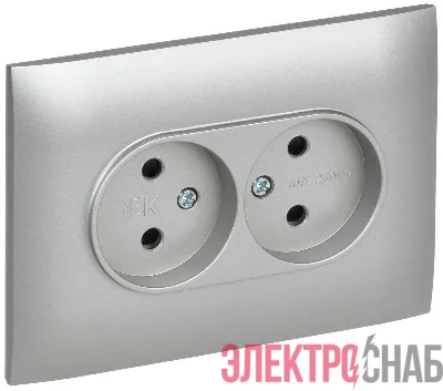 Розетка 2-м SKANDY 10А без заземл. защ. шторки в сборе SK-R09S серебр. IEK SK-R23-10-K23-F