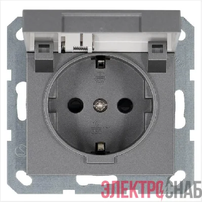 Розетка 1-м Shuko 16А IP20 с заземл. защ. шторки с крышкой механизм алюм. Jasmart G5505S