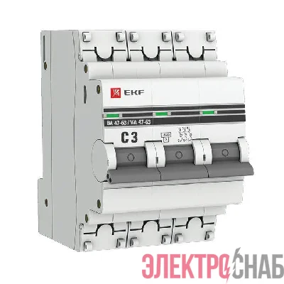 Выключатель автоматический модульный 3п C 3А 4.5кА ВА 47-63 PROxima EKF mcb4763-3-03C-pro