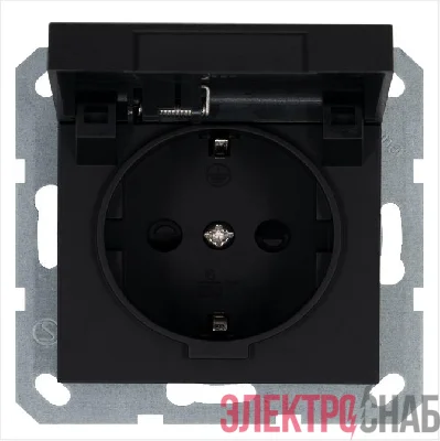 Розетка 1-м Shuko 16А IP20 с заземл. защ. шторки с крышкой механизм черн. матов. soft touch Jasmart G5505PB