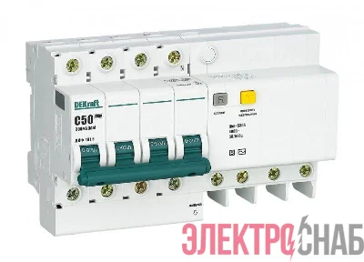 Выключатель автоматический дифференциального тока 4п 50А 300мА ДИФ-101 S селект. со встроен. защит. от сверхтоков DEKraft 15318DEK