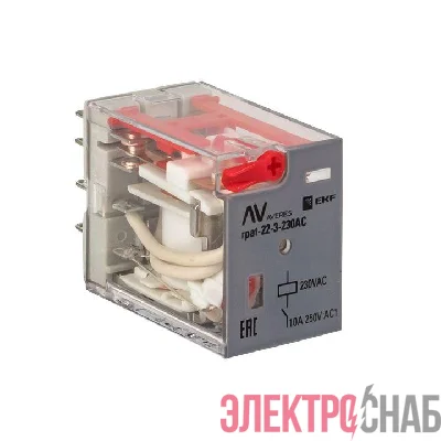 Реле промежуточное RPAt 22/3 10А 230В AC с кнопкой и мех. индикацией AVERES EKF rpat-22-3-230AC