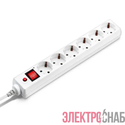 Удлинитель с сетевым фильтром 6х1.8м с заземл. 10А IP20 600SH-1.8-W 2.2кВт CCA бел. BURO 992246