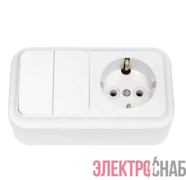 Блок ОП (розетка с заземл. + 2-кл. выкл.) бел. Bylectrica 2В-РЦ-529