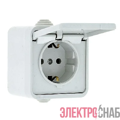 Розетка 1-м ОП Прага 16А IP44 с заземл. с крышкой бел. EKF EKR16-029-10-44