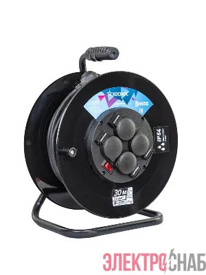Удлинитель на катушке 4х30м с заземл. 16А IP54 4кВт КГ 3х2.5 термозащ. КОСМОС YKKsm30m-4g-Z(2.5)KG