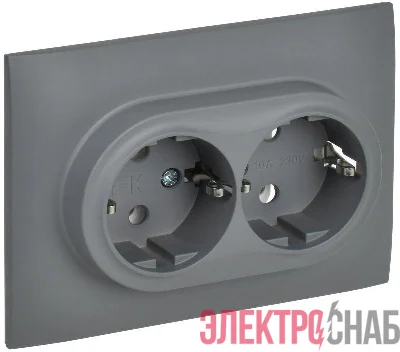 Розетка 2-м SKANDY 16А с заземл. без защ. шторок в сборе SK-R08Gr сер. IEK SK-R21-16-K03-F