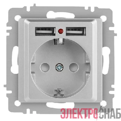 Розетка 1-м СП Accent 6-410-03 16А IP20 250В P+E Schuko + 2хUSB защ. шторки алюм. Intro Б0063694