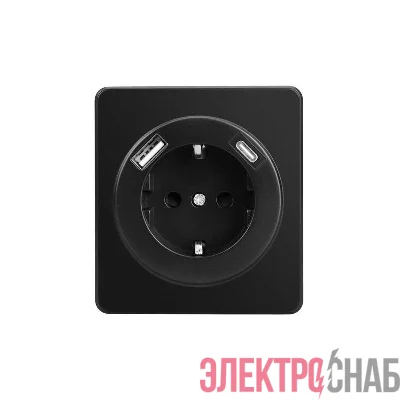 Розетка 1-м СП ROUND MIELE 16А с заземл. защ. шторки с USB A+C быстрой зарядки 5В/3А оникс Kranz KR-78-0704-3