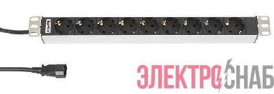 Блок розеток 9-м 10А SHT19-9SH-2.5IEC IEC 320 C14 горизонт. шнур 2.5м Hyperline 29231