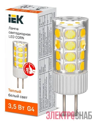 Лампа светодиодная CORN 3.5Вт капсула 3000К G4 230В керамика IEK LLE-CORN-4-230-30-G4