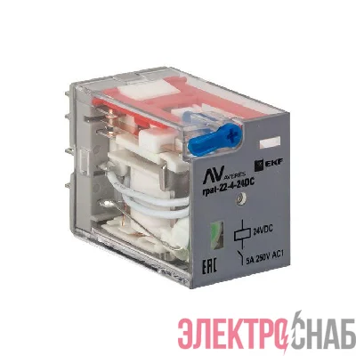 Реле промежуточное RPAt 22/4 5А 24В DC с кнопкой и мех. индикацией AVERES EKF rpat-22-4-24DC